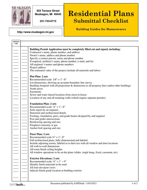 Residential Plans Submittal Checklist .